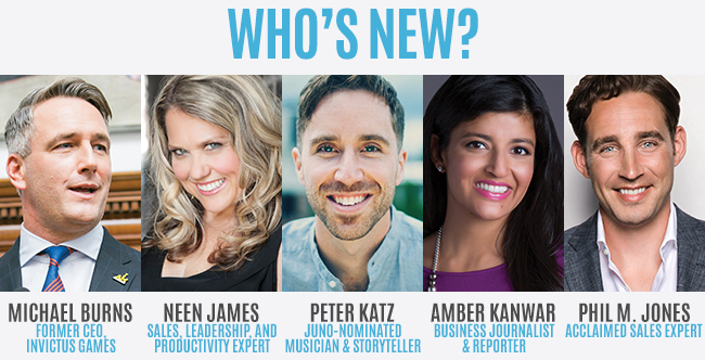 Who's New? Michael Burns, Neen James, Peter Katz, Amber Kanwar, and Phil M. Jones